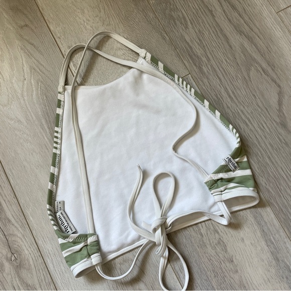 Rhythm. Striped Backless Long Line Bikini Top Green White (Medium) beach - Picture 2 of 4